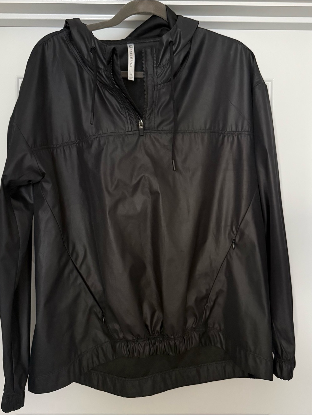 Fabletics Black Hooded Half-Zip Windbreaker